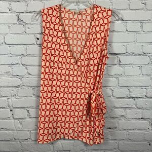 41 Hawthorn Women’s Valerie Shirt Sleeveless Faux Wrap Tie Geometric Red/Cream M